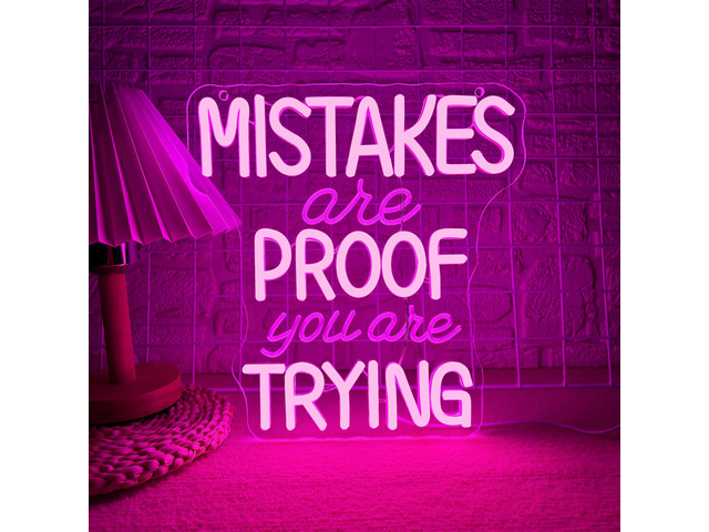 Mistakes Are Proof You Are Trying Neon Sign, Motivational Neon Sign USB Powered LED Dimmable, for Classroom Office Children Room Bedroom Living...