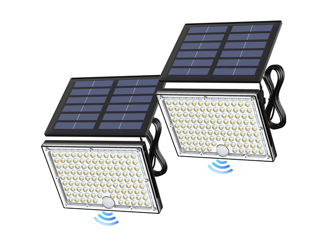 Motion Solar Lights Outdoor, 113 LED Cool White Bright 2 Pack Solar Flood Lights Waterproof, Dusk to Dawn Outdoor Solar Powered Security Lights for...