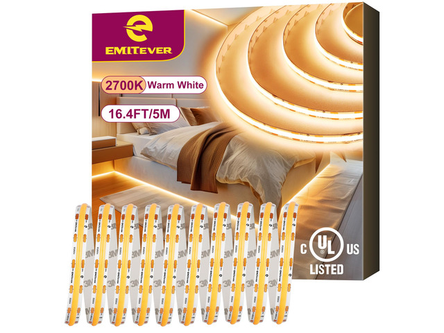 24V COB LED Strip Lights 2700K,16.4ft 2400LEDs,UL Listed Ra 90+,IP30,3W/ft,305+Lumens/ft, (Power Supply Sold Separately)for bedroom,living...