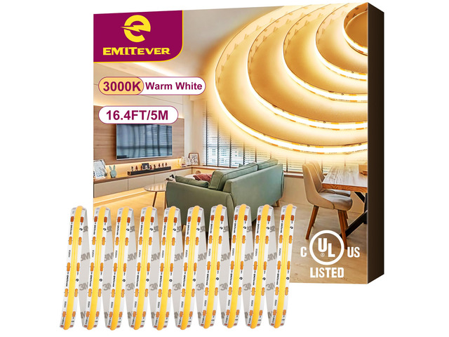 24V COB LED Strip Lights 3000K,16.4ft 2400LEDs,UL Listed Ra 90+,IP30,3W/ft,305+Lumens/ft, (Power Supply Sold Separately)for bedroom,living...