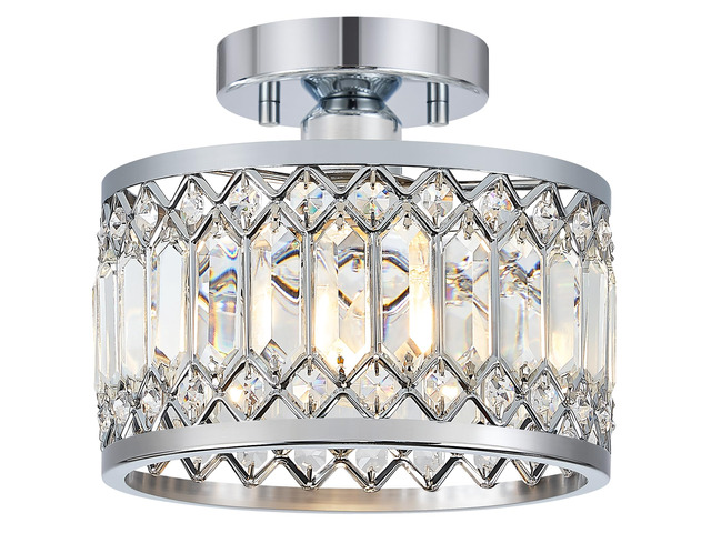 Crystal Chrome Ceiling Light, 1-Light Semi Flush Light Fixture, 9 in Flush Mount Hallway Chandelier, Small Light Fixture Ceiling Mount, Modern...