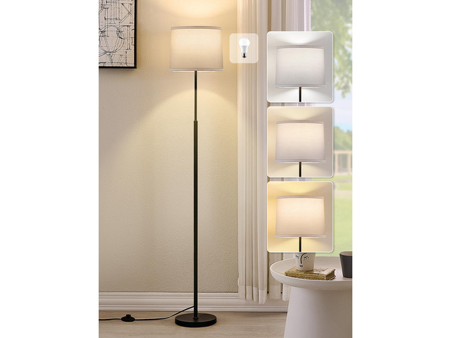 60' Modern Floor Lamp with Linen Shade, 3 Color LED Bulb & Foot Switch Standing Lamp with Dimmable A19 9W 3 Color Temperature Bulb, Tall Lamp for...