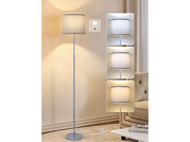60' Modern Floor Lamp with Linen Shade, 3 Color LED Bulb & Foot Switch Standing Lamp with Dimmable A19 9W 3 Color Temperature Bulb, Tall Lamp for...