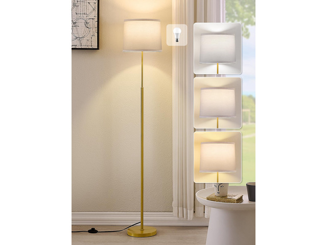 60' Modern Floor Lamp with Linen Shade, 3 Color LED Bulb & Foot Switch Standing Lamp with Dimmable A19 9W 3 Color Temperature Bulb, Tall Lamp for...