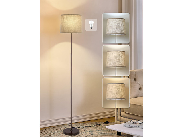 60' Modern Floor Lamp with Linen Shade, 3 Color LED Bulb & Foot Switch Standing Lamp with Dimmable A19 9W 3 Color Temperature Bulb, Tall Lamp for...