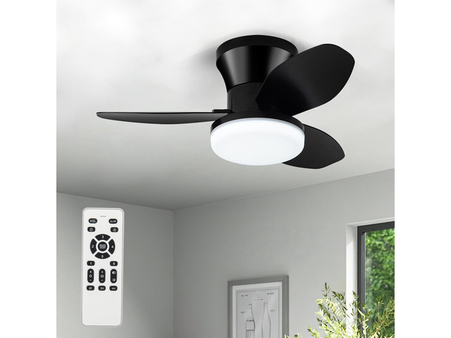 Small Ceiling Fan with Light - 26 Inch Flush Mount Ceiling Fan with Lights and Remote, Low Profile Ceiling Fans with 3 Reversible Blades, 6 Wind...