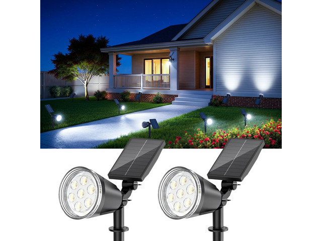 Solar Lights Outdoor Spot Light Waterproof: 1000LM Adjustable Cool White Spotlights - 2-in-1 15Hrs+ Bright Wall Spot Light - Solar Powered...