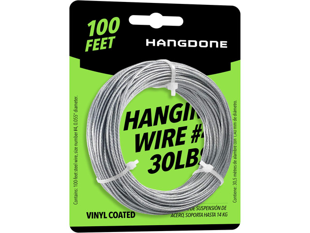 Coated Picture Hanging Wire #4 30lbs Capacity 100ft 16 Gauge Vinyl-Coated Steel Flexible & Strong For Frames, Mirrors & Wall Décor