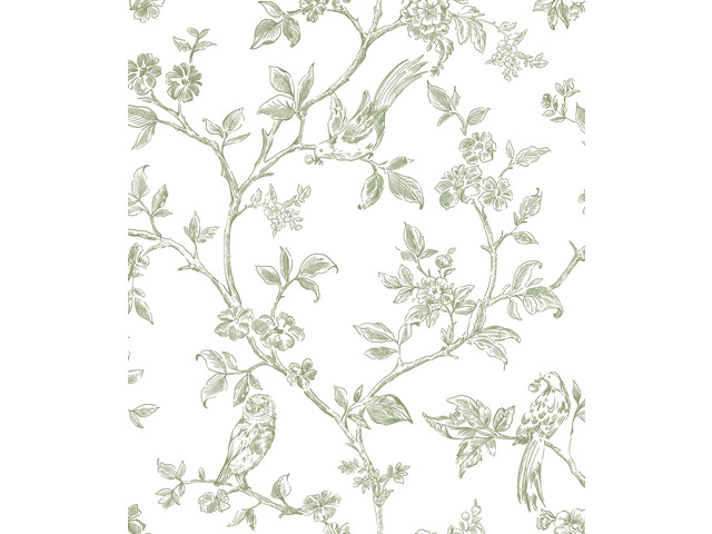 Vintage Floral Wallpaper Peel and Stick Wallpaper Flowers Birds 16.9in×393.7in Green and White Floral Contact Paper Flower Self Adhesive Decorative...