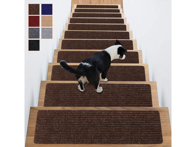 Stair Treads Non-Slip 16 Pack 8'x30' - Carpet Stair Runner for Indoor Wooden Steps with TPE Backing & Anti-Skid Surface, Reusable Adhesive Safety...