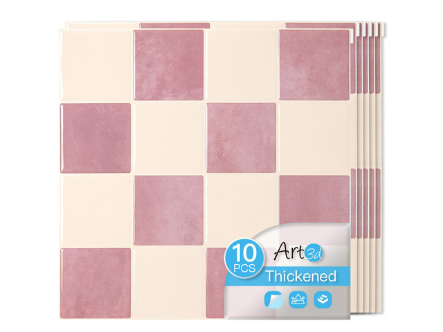 Grid Peel and Stick Backsplash, 10-Pack, 12' x 12', Pink & Warm White Enhanced Thickness, Strong Adhesion, Moisture Resistant, Long-Lasting,...