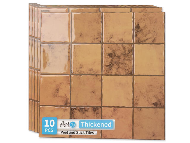 Grid Design Peel and Stick Backsplash, 10-Pack, Terracotta 12 x 12 Inch, Enhanced Thickness, Superior Adhesion, Moisture Resistant, Long-Lasting,...