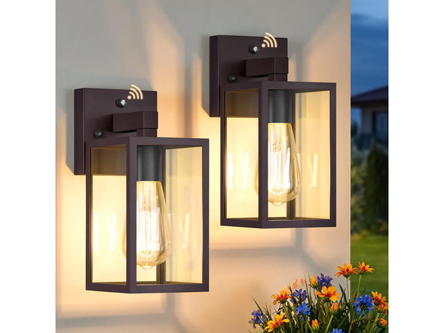2 Pack Dusk to Dawn Outdoor Wall Light Fixtures, Exterior Porch Light, Waterproof Wall Sconces Lanterns, Sensor Lighting Wall Mount for House...