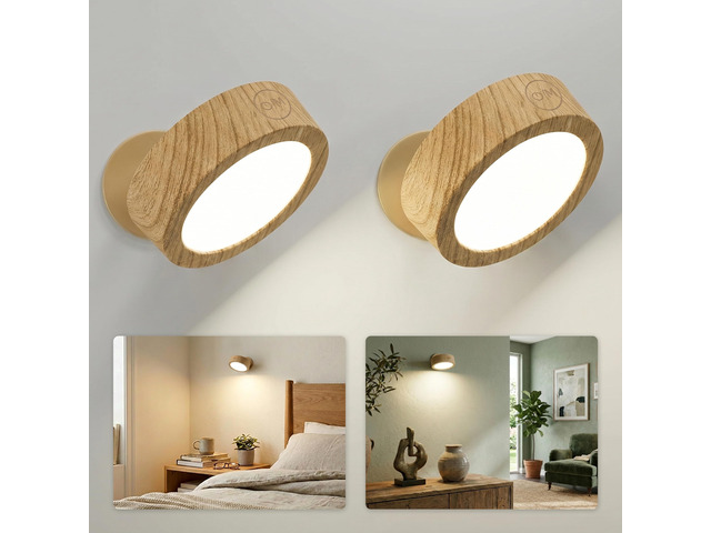 LED Wall Mounted Light, 3000mAh Rechargeable Cordless Wall Sconce, Dimmable with Remote & Touch Control, 3 Color Temps, 360° Rotatable for Bedroom,...