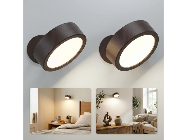 LED Wall Mounted Light, 3000mAh Rechargeable Cordless Wall Sconce, Dimmable with Remote & Touch Control, 3 Color Temps, 360° Rotatable for Bedroom,...