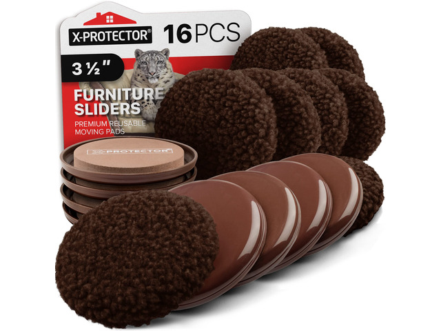 Furniture Sliders - 8+8 Pack 3 1/2, Multi-Surface, Brown Sliders for Carpet & Hard Floors - 8 Furniture Movers for Carpeted Floors and 8 Hardwood...