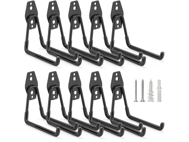 10 Pack Garage Hooks Heavy Duty Storage Organizer Wall Mount Power and Garden Tool Hangers, for Hanging Ladders, Ropes, Hose, Bulk Items