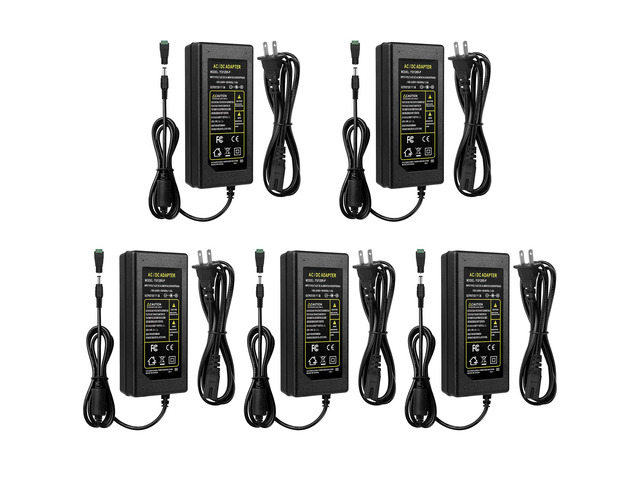 12V Power Supply, DC 3A 36W 12 Volt LED Power Supply Adapter, 5 Pack Low Voltage Transformer, AC 100-240V to DC 12V Adapter for LED Strip Lights