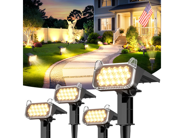Solar Spot Lights Outdoor Waterproof IP65, Super Bright LEDs with Lens, 2 Lighting Modes, 2 in 1 Auto On/Off Solar Powered Spotlights for Outside...