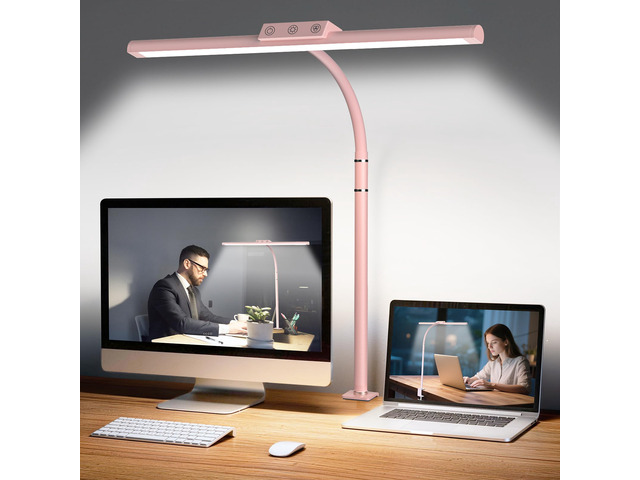 LED Desk Lamp for Home Office, Flexible Gooseneck Desk Lamp with Clamp 5 Color Touch Control Stepless Dimming Adjustable Eye-Caring Desk Light with...