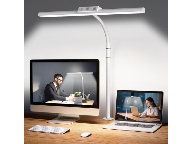LED Desk Lamp for Home Office, Flexible Gooseneck Desk Lamp with Clamp 5 Color Touch Control Stepless Dimming Adjustable Eye-Caring Desk Light with...