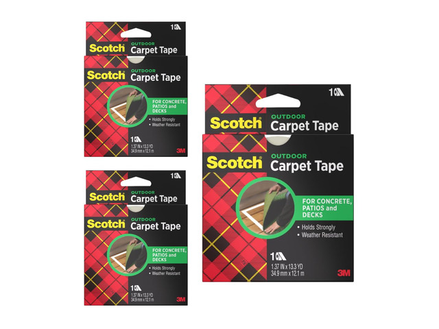 Scotch Double-Sided Carpet Tape 1.3 in x 40 ft Rolls - 3 Pack Heavy Duty, Indoor/Outdoor, Non-Slip Adhesive, For Hardwood, Vinyl, Tile & Concrete,...