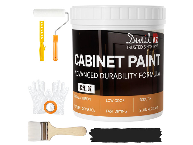 Cabinet Paint, Water Based Kitchen Cabinet Paint, Black Furniture Paint, Wood Paint, Low Odor, Fast Drying, Semi-Gloss, 32oz Black