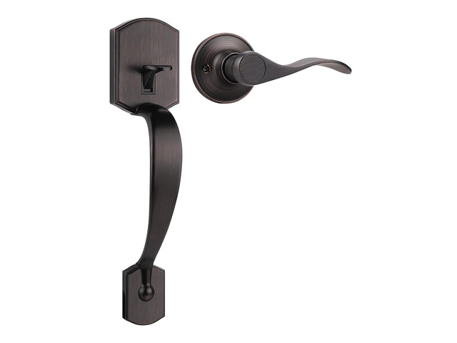 Oil Rubbed Bronze Front Door Handle No Lock 45° EasySwing Door Handle, Compatible with Smart Lock & Deadbolt for Household Front Door