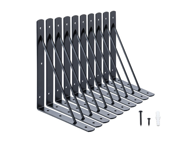 Wall Shelf Brackets, 10x8 Inch L Brackets, 10 Pack 200lbs Load Capacity, Sleek Metal Design with Screws, Ideal for Wood Shelves in Living...