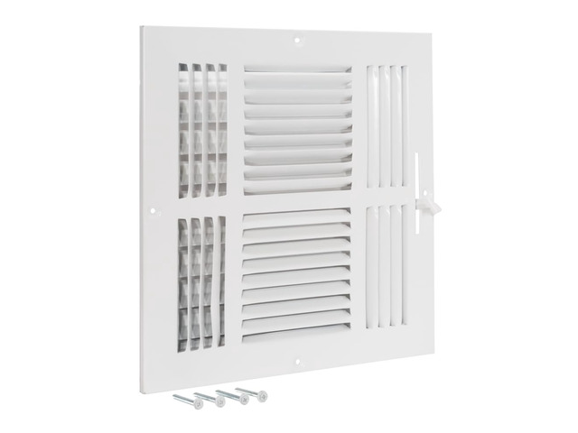 10 x 10 Inch (Duct Opening) Air Vent Cover for Wall or Ceiling, Four-Way Ventilation Register, Solid Steel HVAC Register Cover, White, 61619