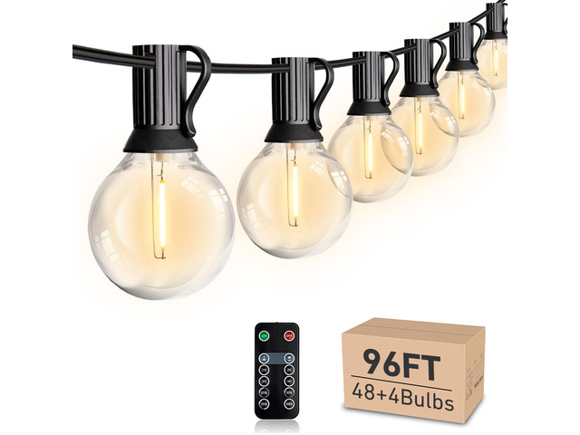 96FT LED Dimmable Outdoor String Lights with Remote 52 Edison Bulbs, Hanging Patio Lights For Backyard Balcony Bistro Cafe Decorative
