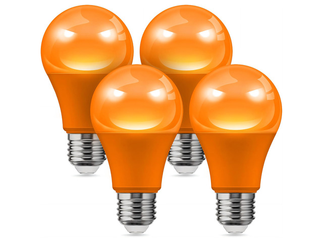 Halloween Orange Light Bulbs Outdoor, A19 E26 Porch Lights 6W Dusk to Dawn Sensor, 40W Equivalent, Orange Colored Light Bulb, E26 Base for Party...