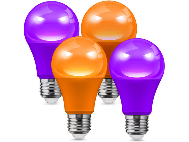 Halloween Orange Purple Light Bulbs Outdoor,A19 E26 Porch Light Auto Dusk to Dawn Sensor, 40W Equivalent, 6W Colored Light Bulb, E26 Base for Party...