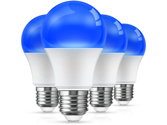 Blue Light Bulbs Outdoor, Dusk to Dawn Sensor A19 Blue Porch Lights 40W Equivalent, 6W Colored Light Bulb, Auto-On/Off E26 Base for Christmas Party...