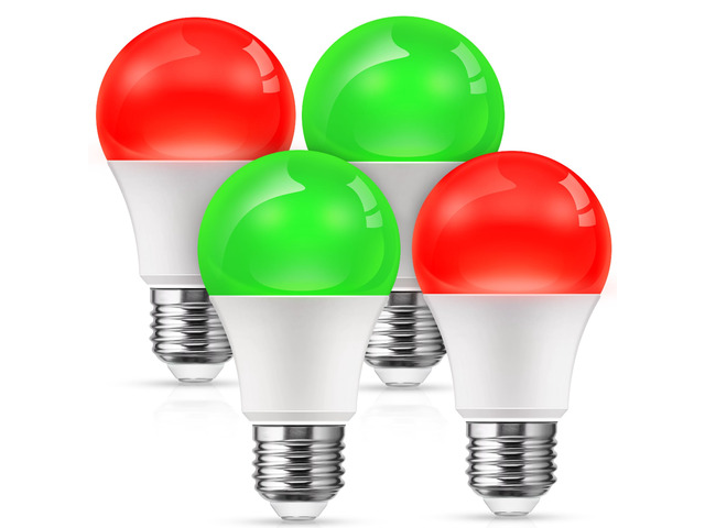 LOHAS Red Green Light Bulbs Outdoor, Christmas Dusk to Dawn Sensor A19 Porch Lights 40W Equivalent, 6W Red Green Colored Light Bulb, Auto-On/Off...