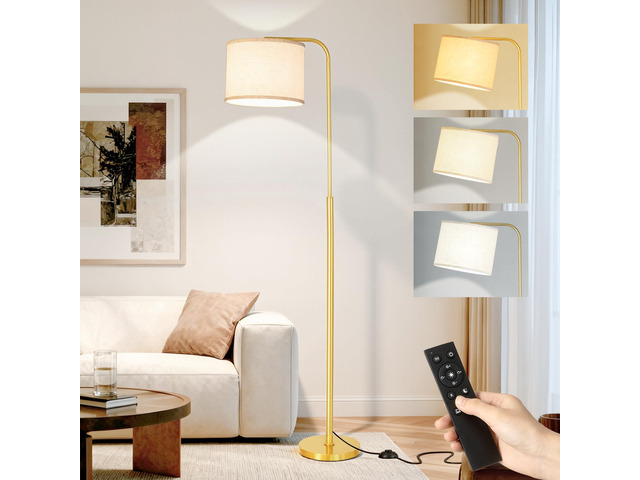 Arc Floor Lamp with Remote and Dimmable Gold Floor lamps for Living Room Modern Tall Standing Lamp for Bedroom Corner and Office wiht Adjustable...