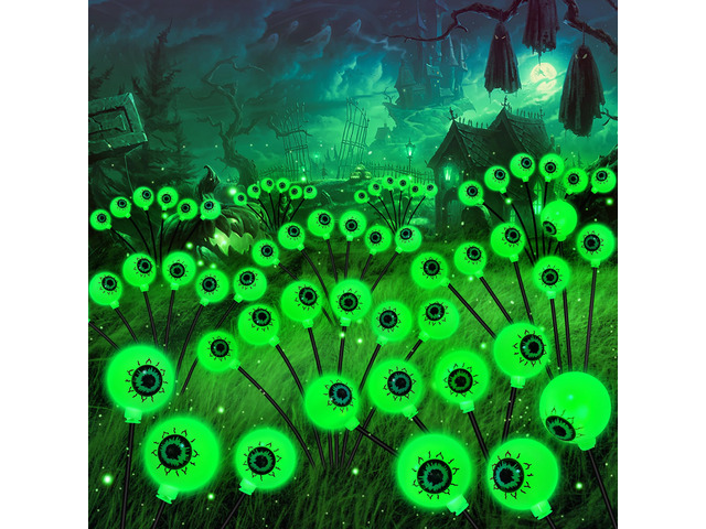 Halloween Decorations Outdoor Solar Scary Eyeball Lights 4 Pack Green Glowing Eyeballs on Flexible Stakes, Waterproof Garden Pathway Lights for...