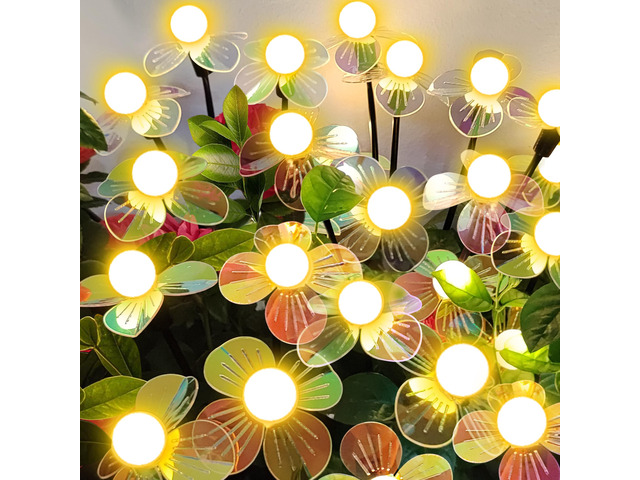 Solar Garden Lights Flowers 4 Pack of 24 LEDs Swaying Firefly Garden Decor Swaying Flowers Solar Lights Outdoor for Yard Pathway Patio, Swaying...