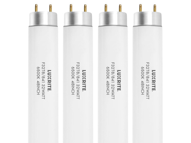 F32T8/865 48 Inch T8 Fluorescent Tube Light Bulb, 6500K (4-Pack) Daylight, 32W, 2800 Lumens, G13 Medium Bi-Pin Base, Model LR20735, 13,000-Hour...