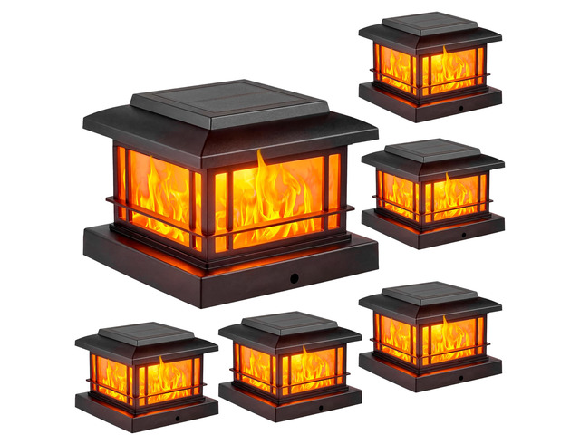 Flickering Flame Solar Post Cap Lights Outdoor, Black Post Lights with 3 Color Temperature, Fits 3.5' 4' 4.5' 5' Wood/Vinyl Posts, IP64 Waterproof...