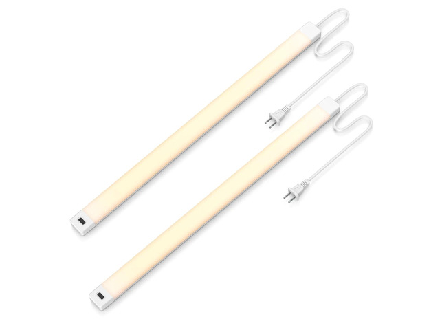 2pcs 16 Inch Under Cabinet Lights with Hand Wave,Plug and Play 3000K Warm White,Dimmable,CRI>90,110V,420Lumen,7W,Bright Counter,Shelf,Above the Sink