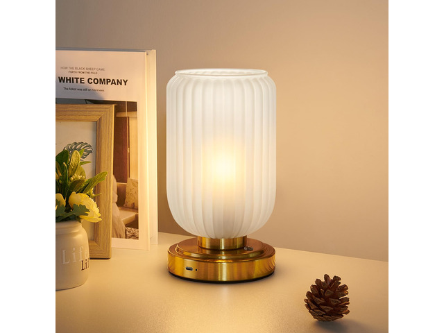 Cordless Table Lamp for Bedroom, Touch Stepless Dimmable 7500mAh Rechargeable Battery, Matte Glass Shade, Brushed Gold Base, Bulb Included, Modern...