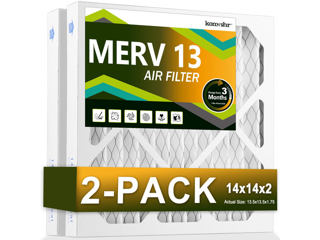 14x14x2 Air Filter MERV 13 (2-Pack), HVAC/Furnace AC Filter Replacement, Dust DefenseComparable with MPR 1500-1900 & FPR 10 (Actual 13.5x17.5x1.75)