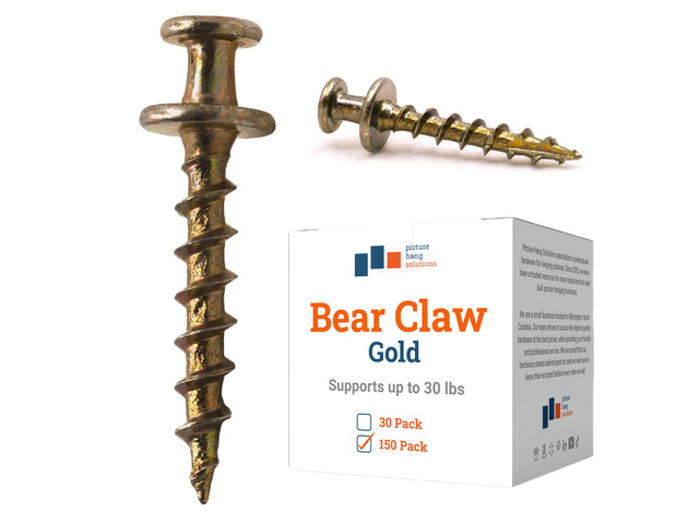 PHS Gold Bear Claw Hanger Screws, Holds 30 lb, 150 Pack for Drywall Bear claw hanging screws, holds D-rings, sawtooth, wire, keyholes in drywall,...