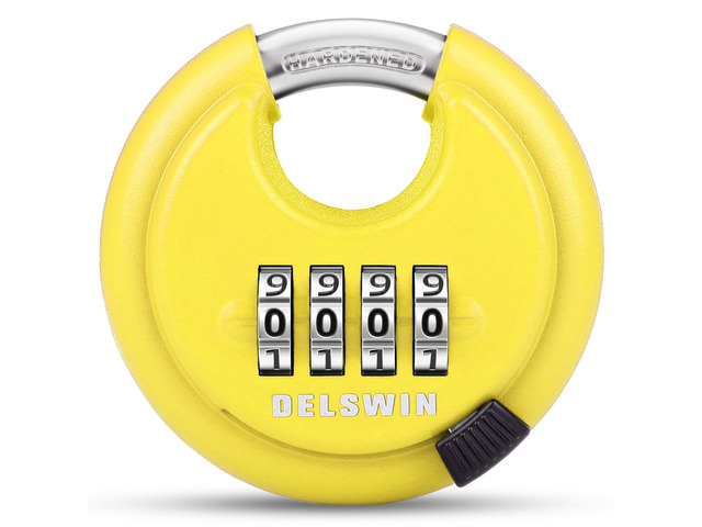 4 Digit Combination Disc Padlock with Hardened Steel Shackle Combo Lock for Sheds, Storage Unit, School Gym Locker and Fence (Yellow,1Pcs)