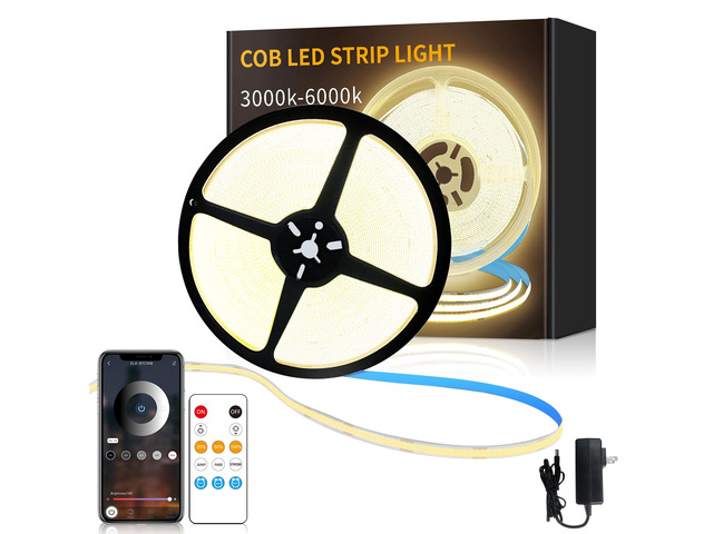 32.8ft COB LED Strip Lights 3000K Warm White Dimmable DC 24V Flexible LED Tape Light for Bedroom, with Remote and app Control LED Light Strip,for...