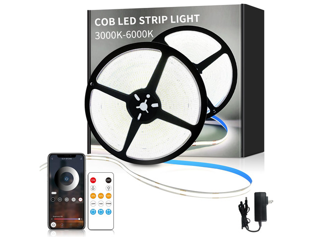 32.8ft COB LED Strip Lights 6000K White Dimmable DC 24V Flexible LED Tape Light for Bedroom, with Remote and app Control LED Light Strip,for DIY...