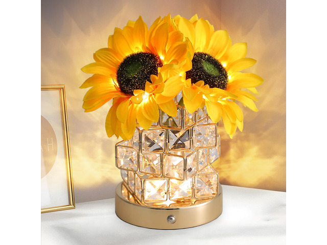 Birthday Gifts for Women,Sunflower Flower Touch Lamp,Rechargeable Cordless 3-Colour Dimming Small Night Light for Festival,Restaurant,Bedroom...