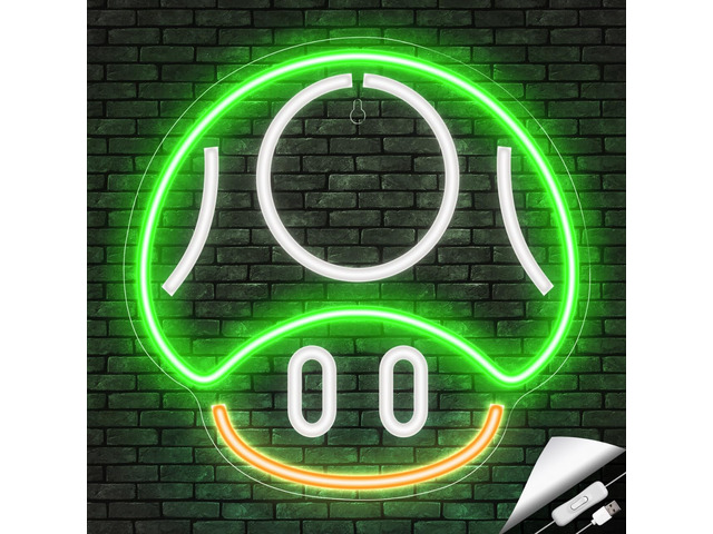 Gaming Neon Sign, Mushroom Neon Sign for Game Room Decor, Man Cave, Kids Room - Gaming Mushroom Wall Decor - Gamer Gifts for Boys, Kids (Green)