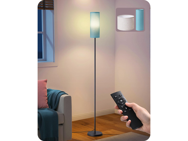 2 Lampshades Modern Floor Lamps for Living Room Blue 63.7', Remote Control, Foot Switch, 2700-6000K Dimmable, 9W Bulb Included, Minimalist Standing...